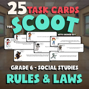 Rules & Laws SCOOT TASK CARDS Socials Game - No Prep Grade 6 Review Activity