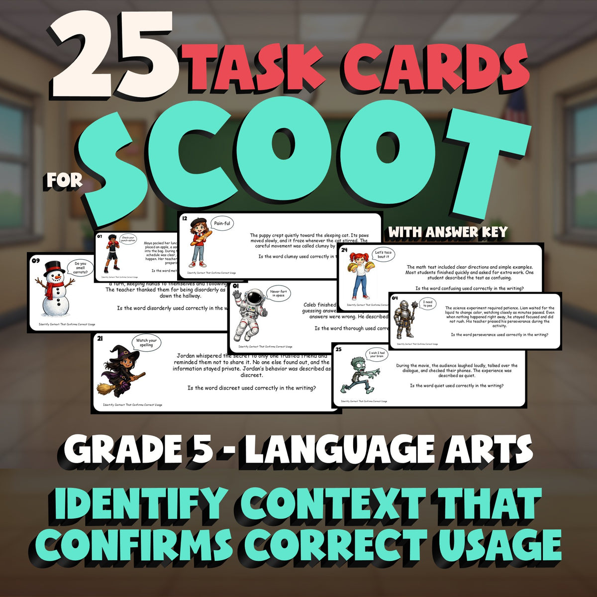 Identify Context That Confirms Correct Usage SCOOT TASK CARDS ELA Game - Grade 5