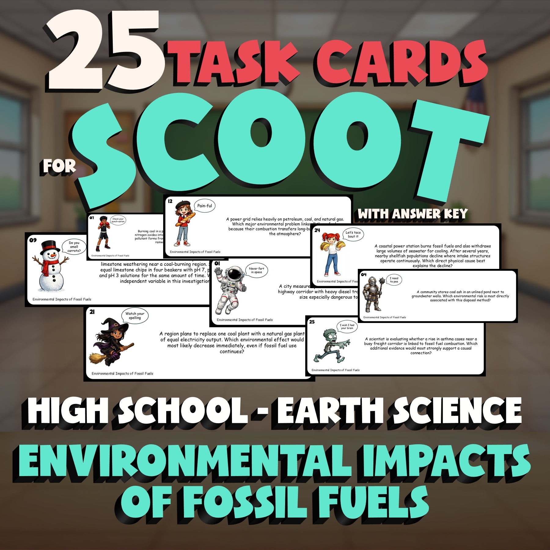 Environmental Impacts of Fossil Fuels SCOOT TASK CARDS Game - Earth Science