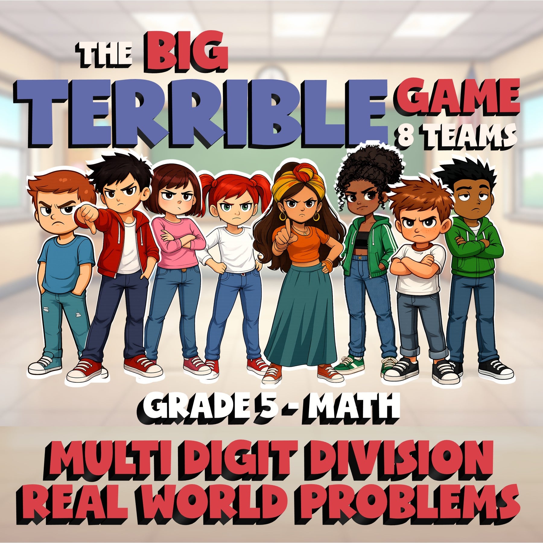 Multi Digit Division Real World Problems BIG TERRIBLE GAME - Grade 5 Math Review