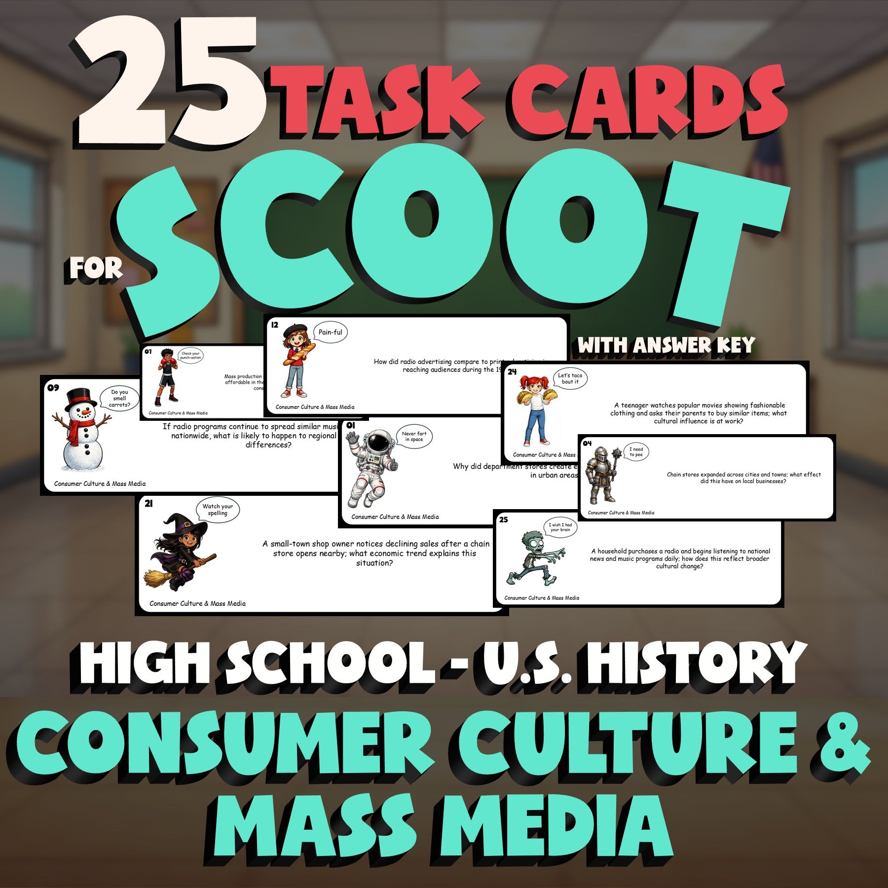 Consumer Culture & Mass Media SCOOT TASK CARDS U.S. History Game - No Prep