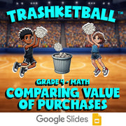 Comparing Value of Purchases TRASHKETBALL Math Game - No Prep Grade 4 Review