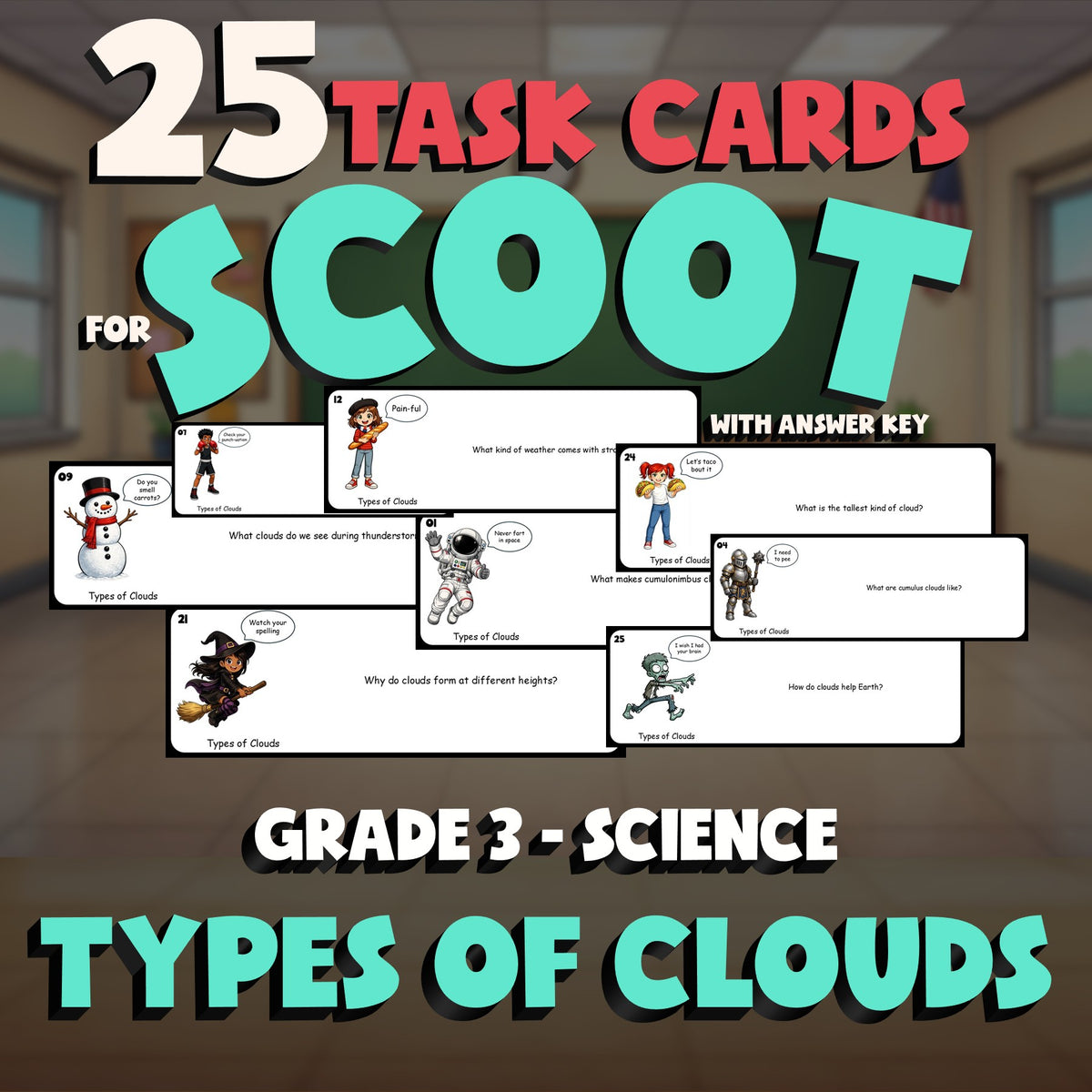 Types of Clouds SCOOT TASK CARDS Science Game - No Prep Grade 3 Review Activity