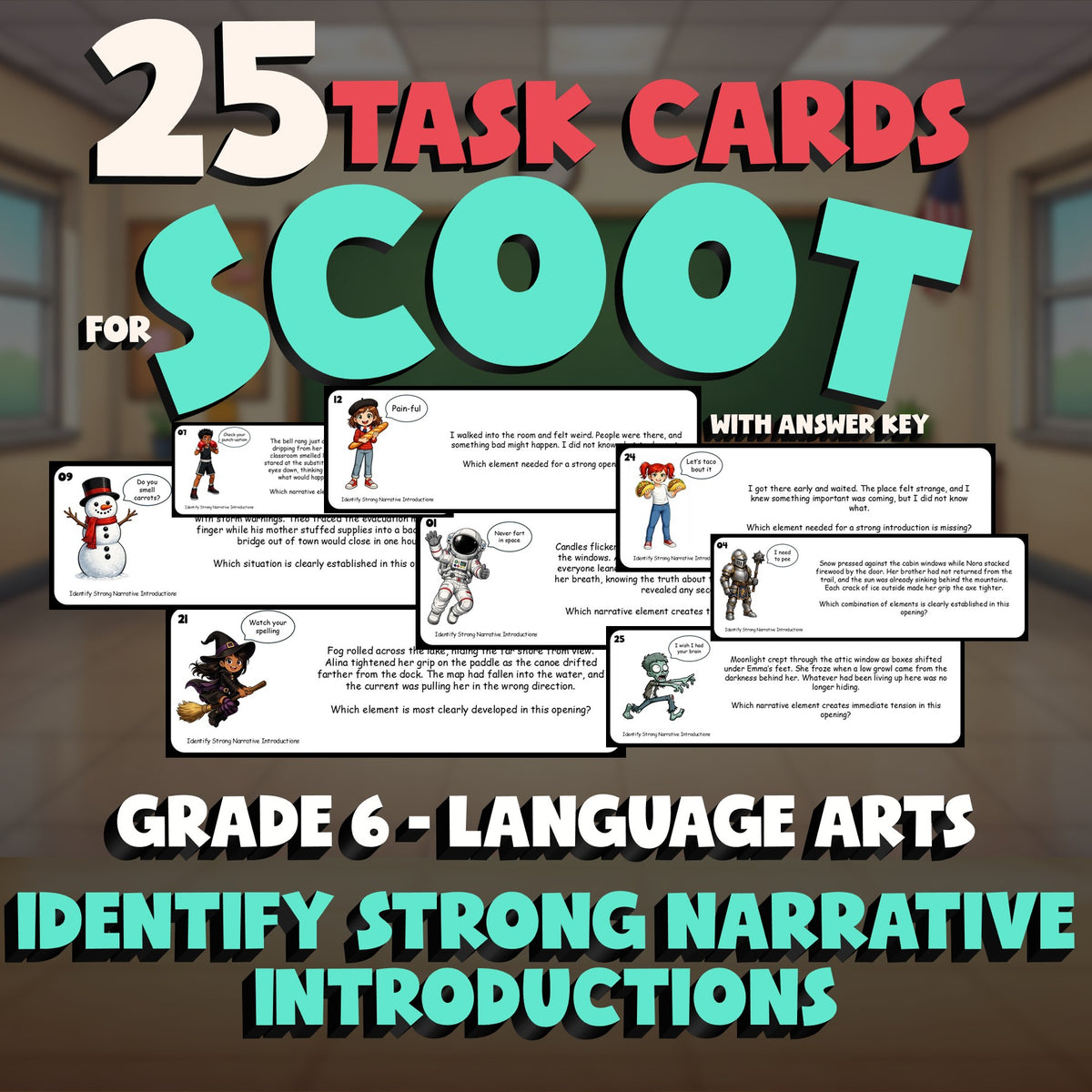 Identify Strong Narrative Introductions SCOOT TASK CARDS ELA Game - Grade 6