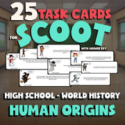 Human Origins SCOOT TASK CARDS Game - No Prep World History Review Activity