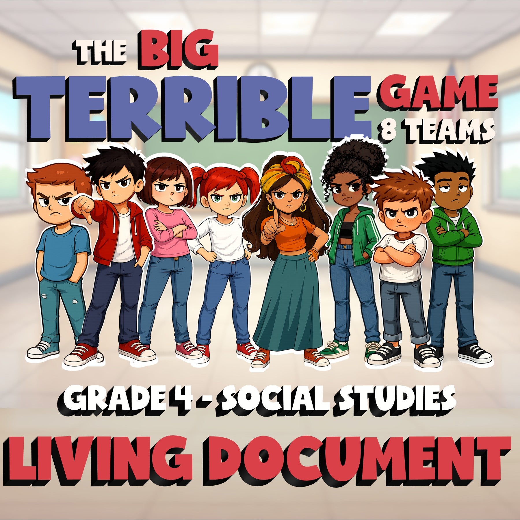 Living Document BIG TERRIBLE GAME - No Prep Grade 4 Socials Review Activity