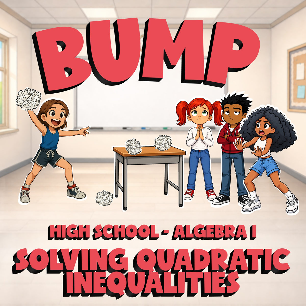 Solving Quadratic Inequalities BUMP Math Game - No Prep Algebra 1 Review