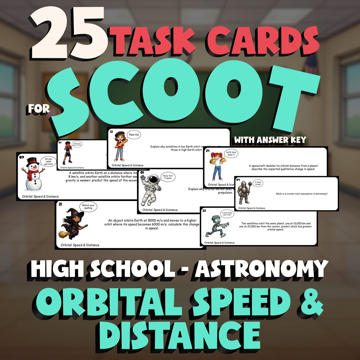 Orbital Speed & Distance SCOOT TASK CARDS Science Game - No Prep Astronomy