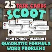 Quadratic Formula Word Problems SCOOT TASK CARDS Math Game - No Prep Algebra 1