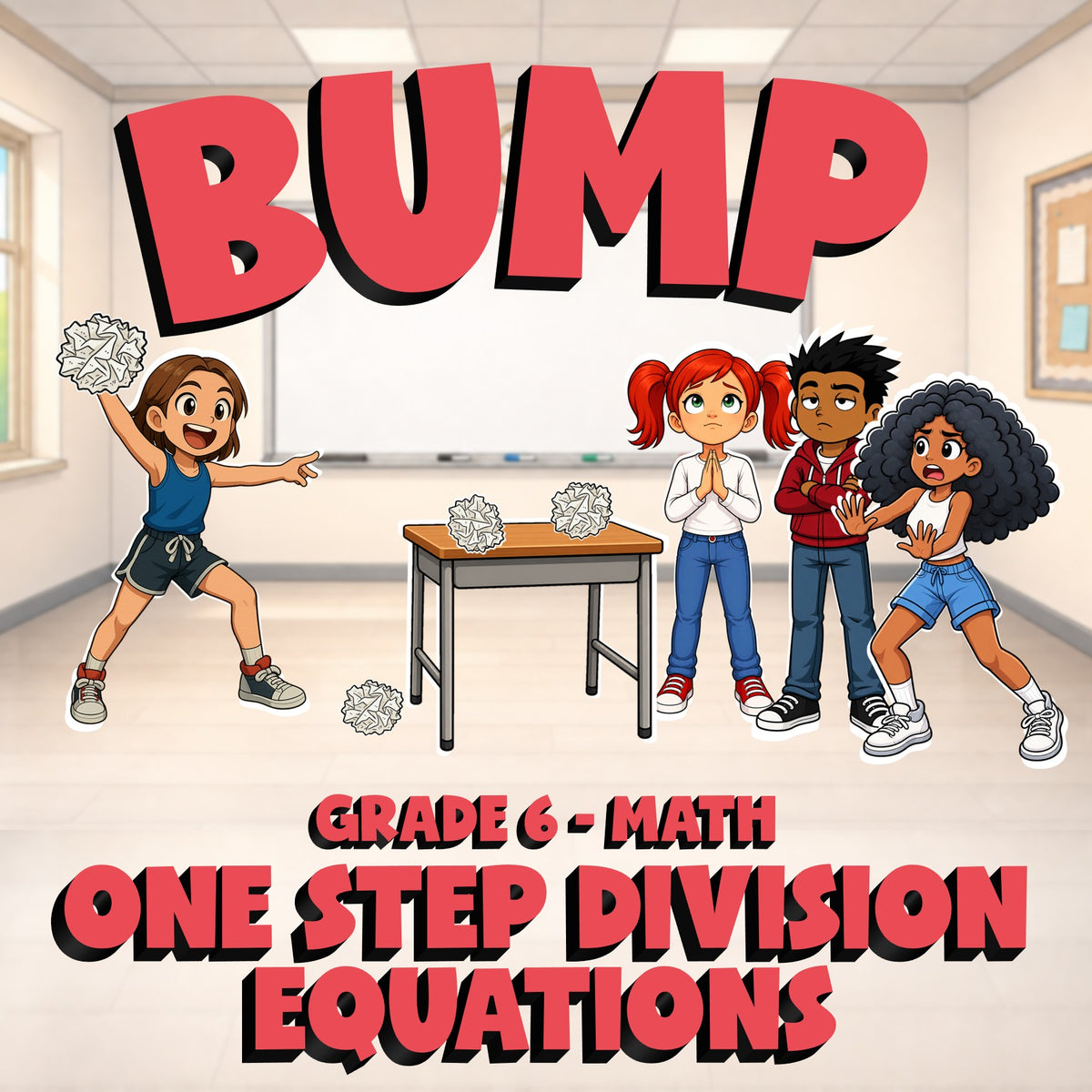 One Step Division Equations BUMP Math Game - No Prep Grade 6 Review Activity