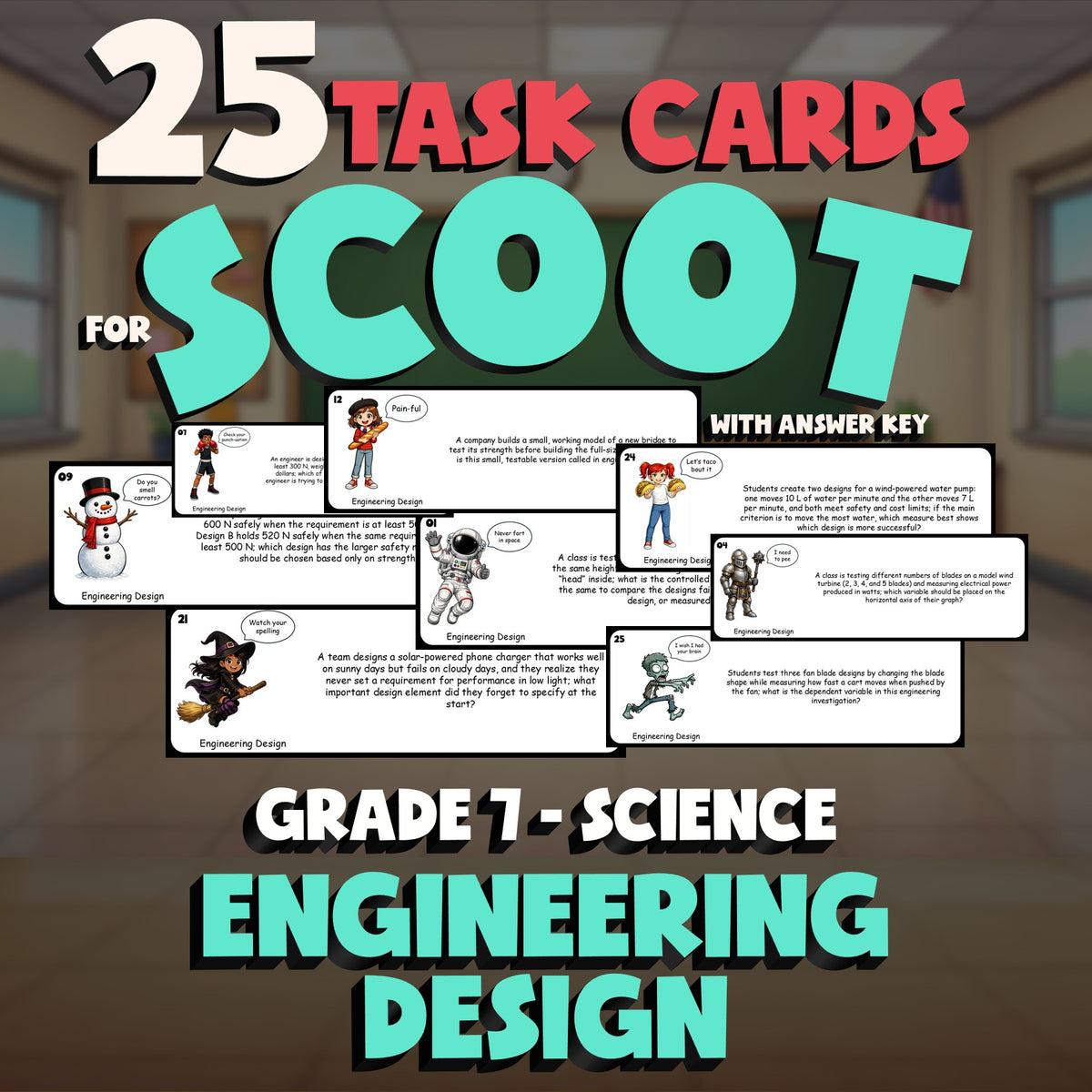 Engineering Design SCOOT TASK CARDS Science Game - No Prep Grade 7 Review
