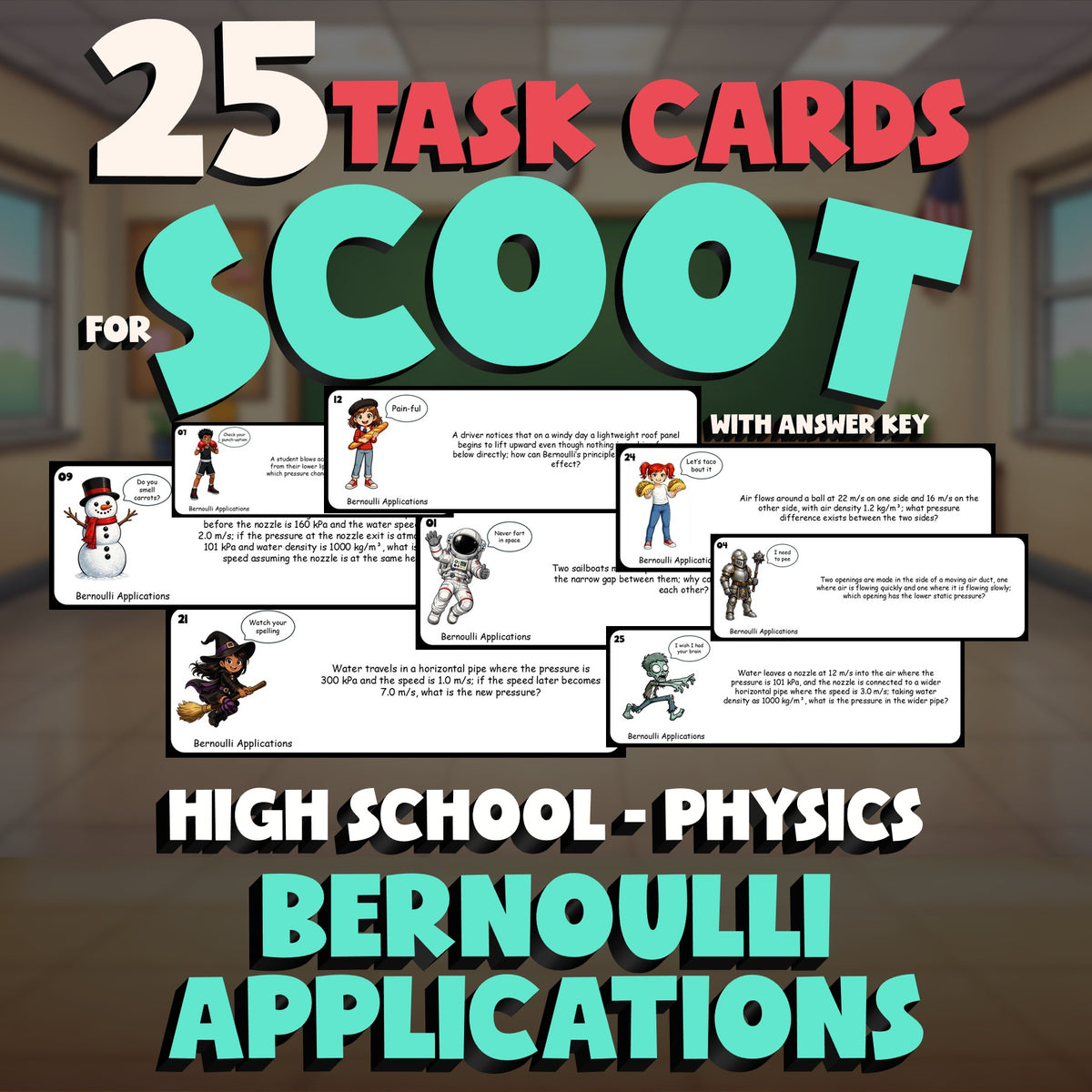 Bernoulli Applications SCOOT TASK CARDS Science Game - No Prep Physics Review
