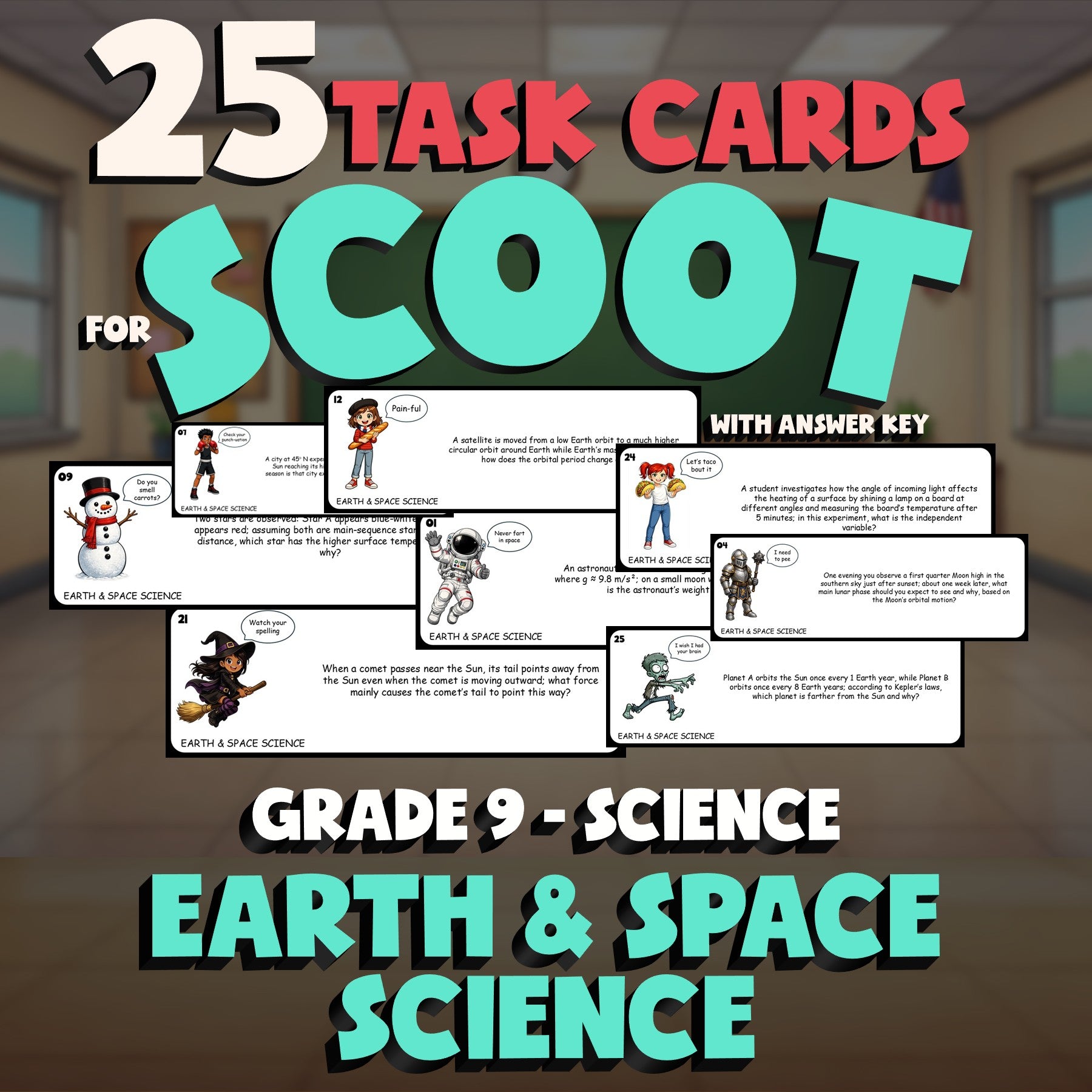 EARTH & SPACE SCIENCE SCOOT TASK CARDS Science Game - No Prep Grade 9 Review