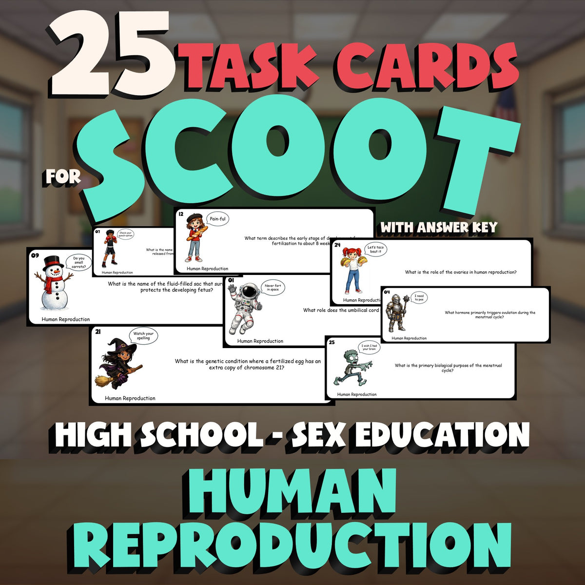 Human Reproduction SCOOT TASK CARDS Game - No Prep High School Sex Education