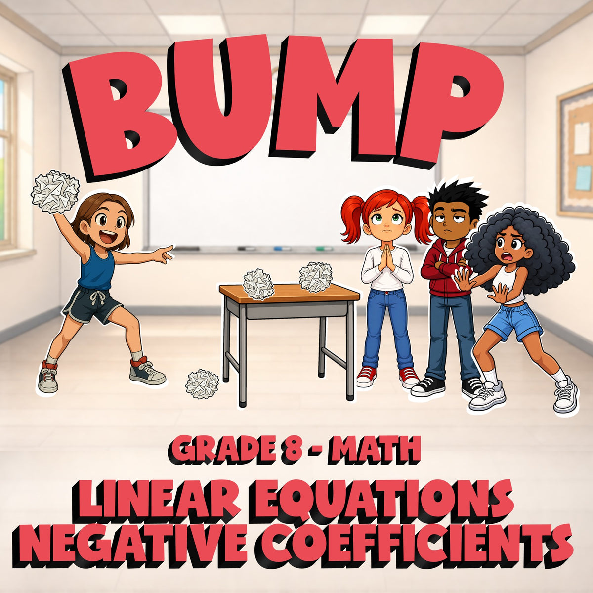 Linear Equations Negative Coefficients BUMP Math Game - No Prep Grade 8 Review