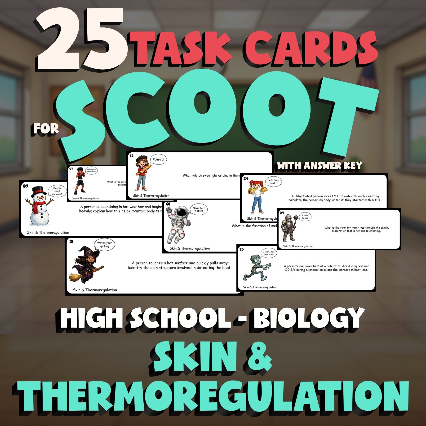 Skin & Thermoregulation SCOOT TASK CARDS Science Game - No Prep Biology Review