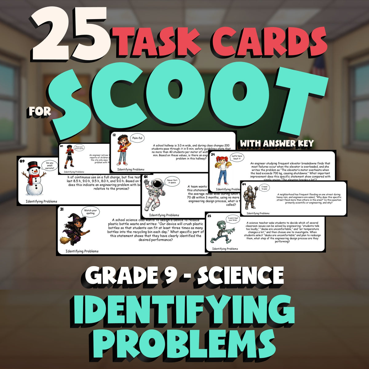 Identifying Problems SCOOT TASK CARDS Science Game - No Prep Grade 9 Review