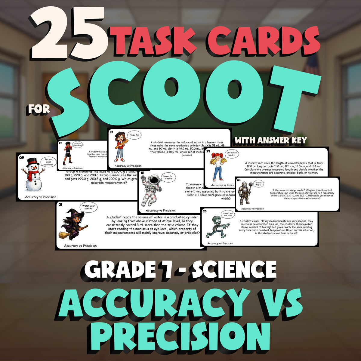 Accuracy vs Precision SCOOT TASK CARDS Science Game - No Prep Grade 7 Review
