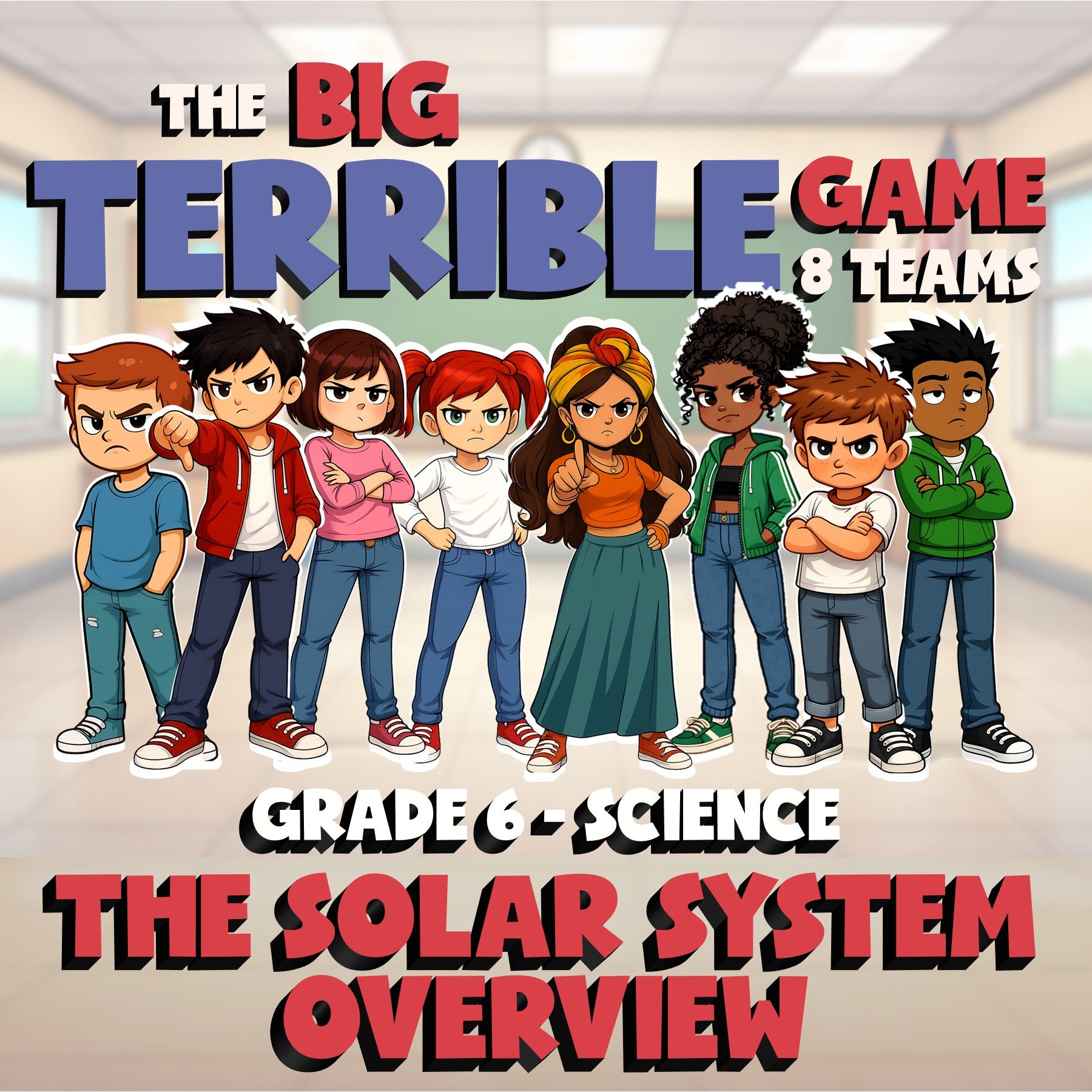 The Solar System Overview BIG TERRIBLE GAME - No Prep Grade 6 Science Review