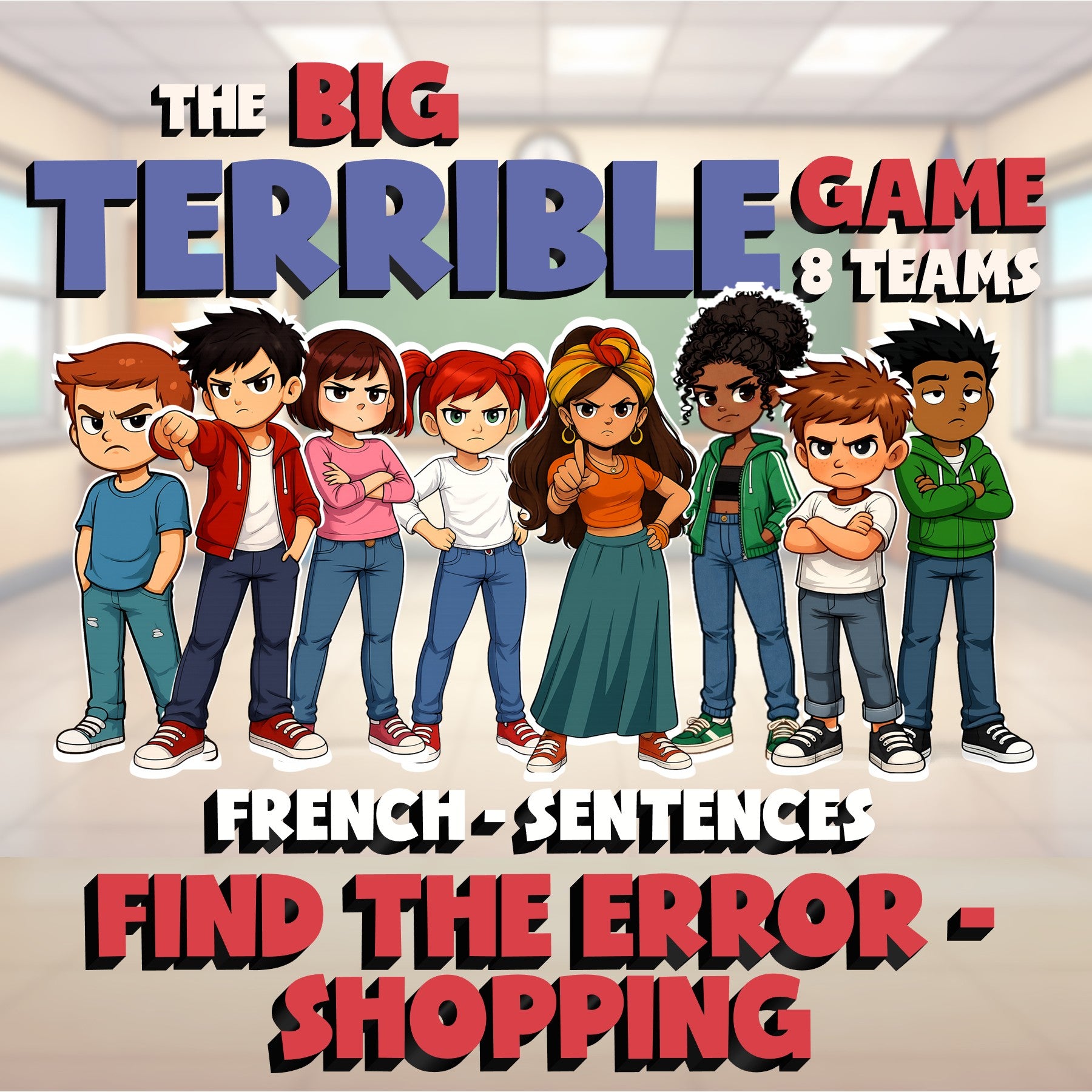Find the Error - Shopping BIG TERRIBLE GAME - No Prep French Exercise Activity