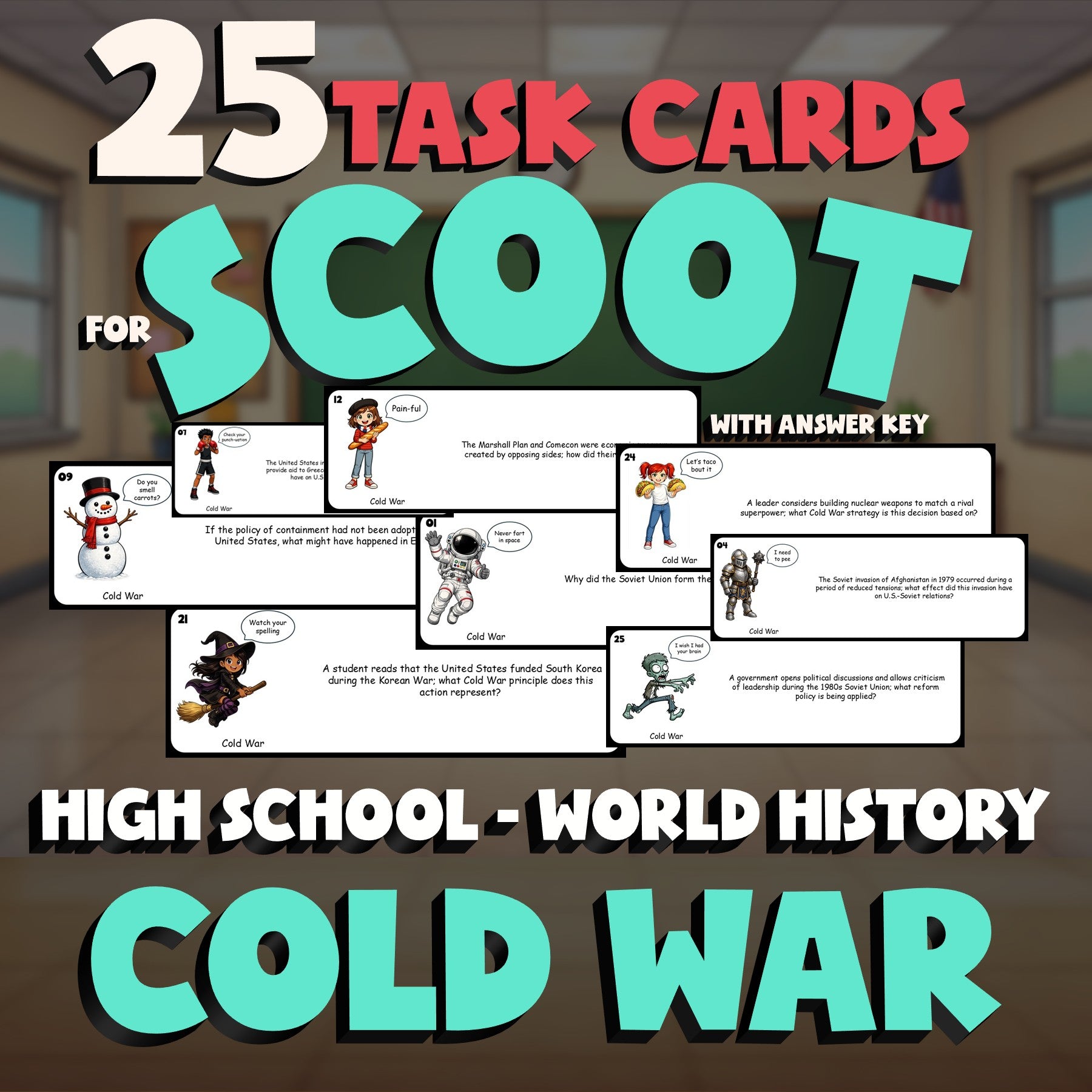 Cold War SCOOT TASK CARDS Game - No Prep World History Review Activity