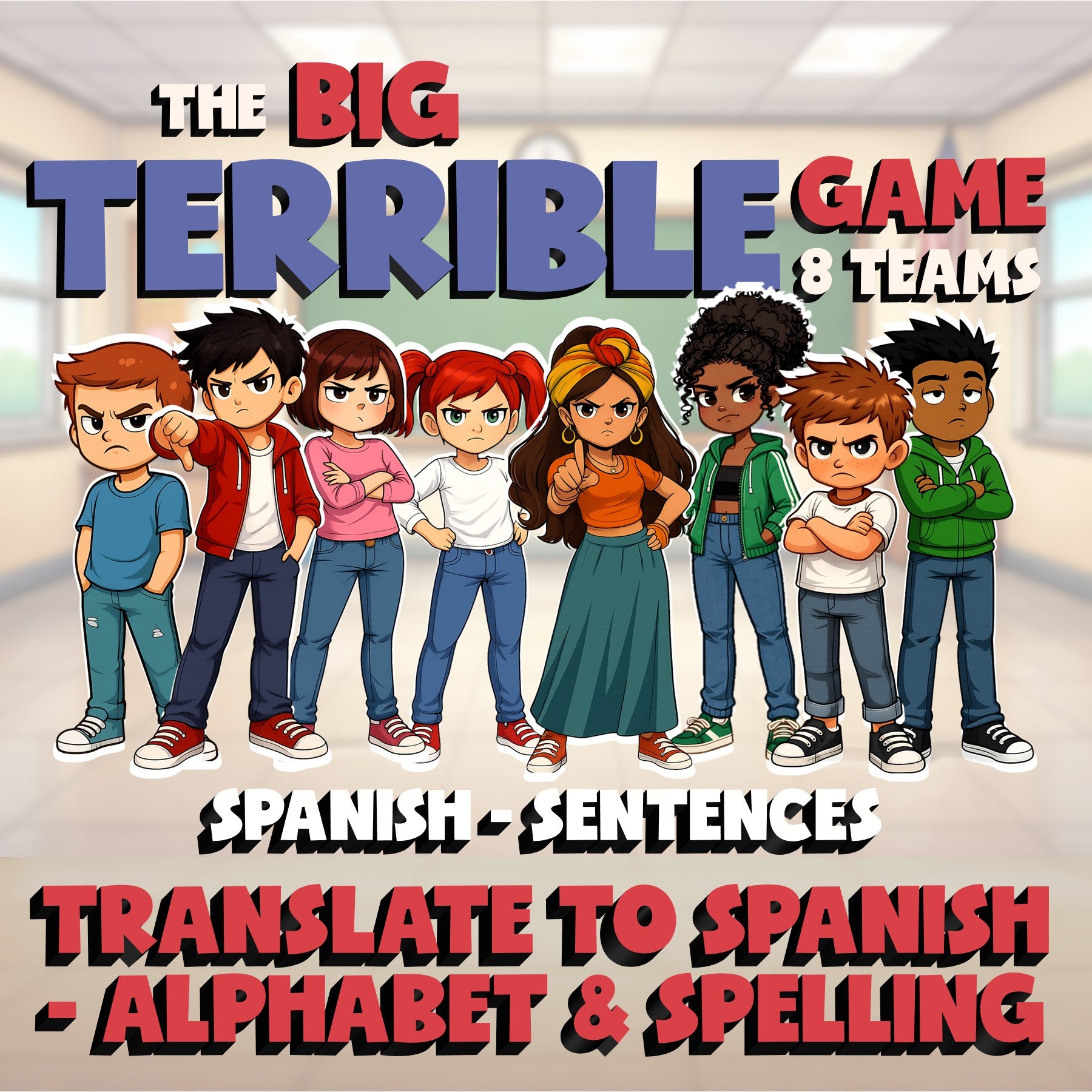 Translate to Spanish - Alphabet & Spelling BIG TERRIBLE GAME - Spanish Exercise