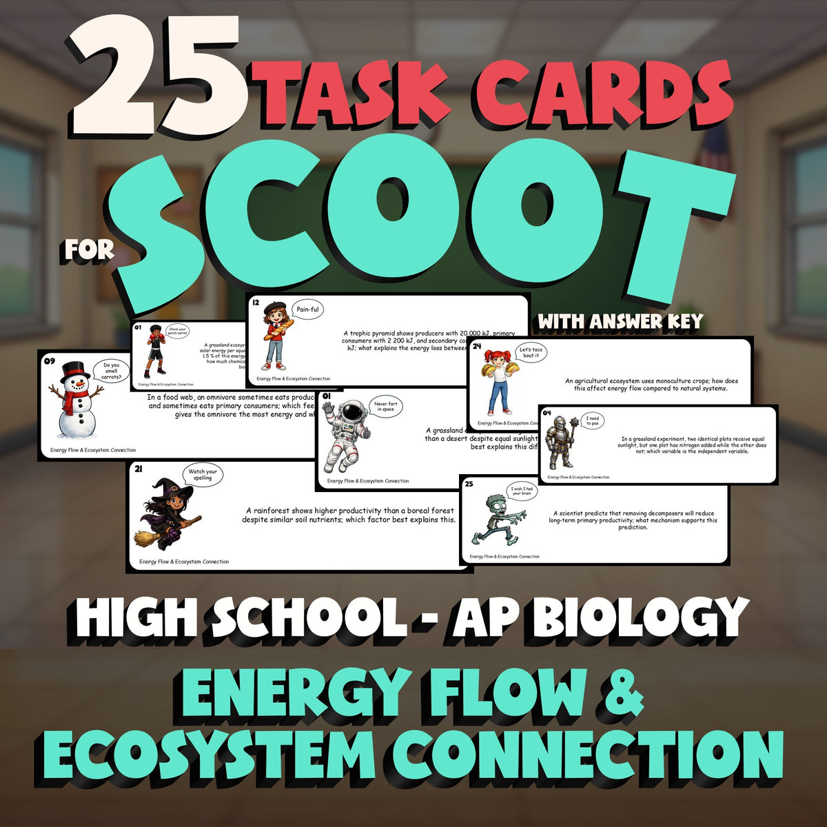 Energy Flow & Ecosystem Connection SCOOT TASK CARDS Science Game - AP Biology