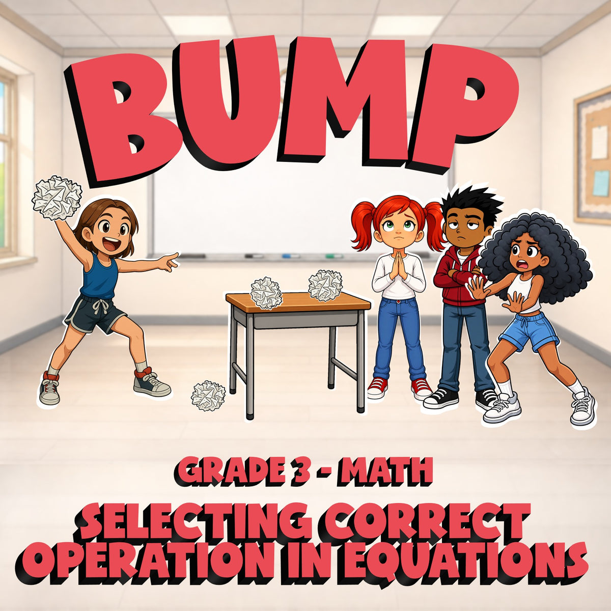 Selecting Correct Operation in Equations BUMP Math Game - No Prep Grade 3 Review
