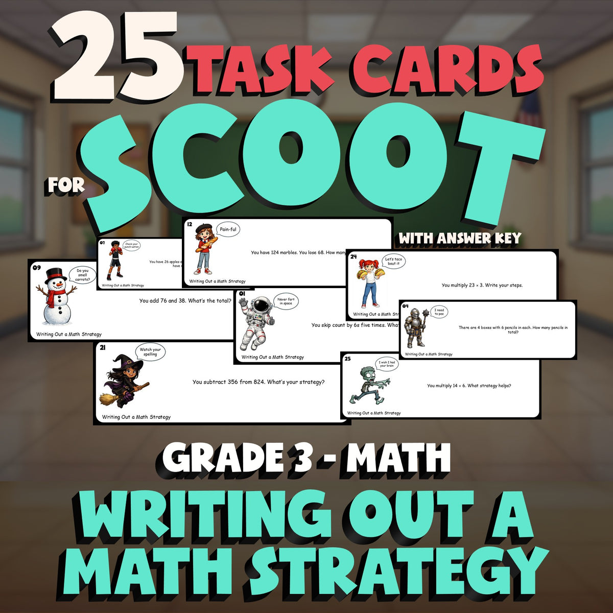 Writing Out a Math Strategy SCOOT TASK CARDS Math Game - No Prep Grade 3 Review