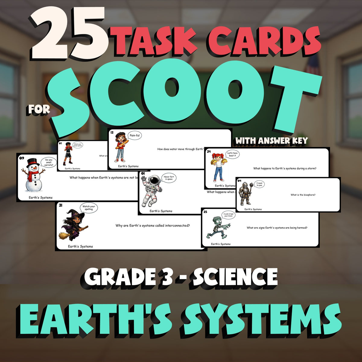 Earth’s Systems SCOOT TASK CARDS Science Game - No Prep Grade 3 Review Activity