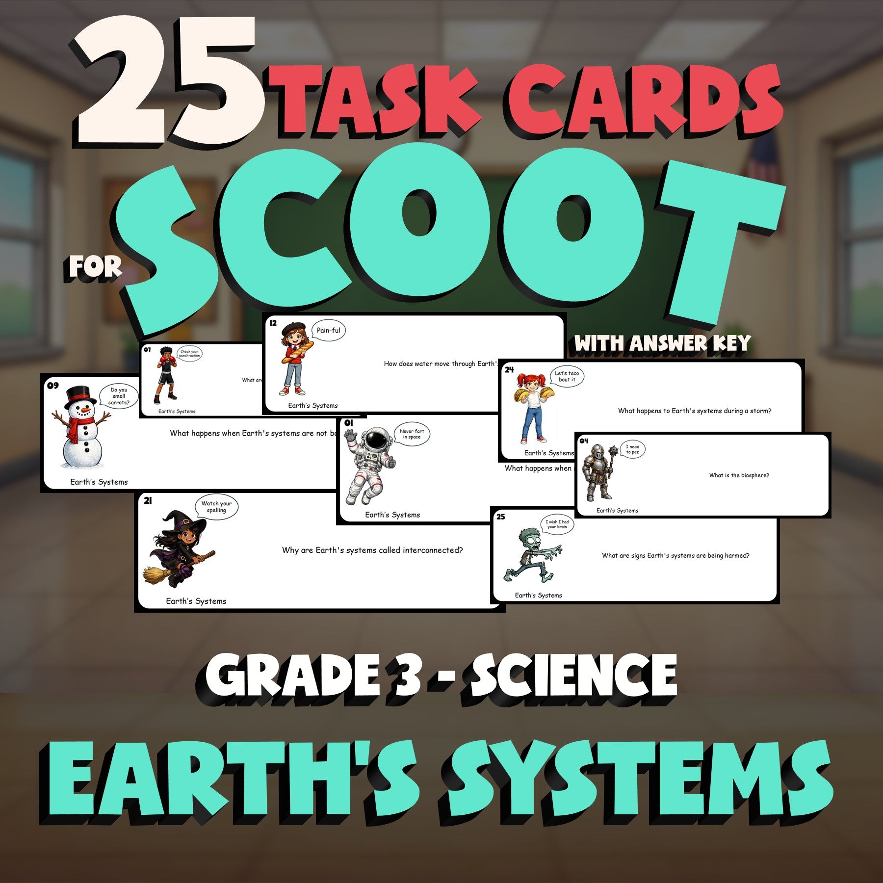 Earth’s Systems SCOOT TASK CARDS Science Game - No Prep Grade 3 Review Activity