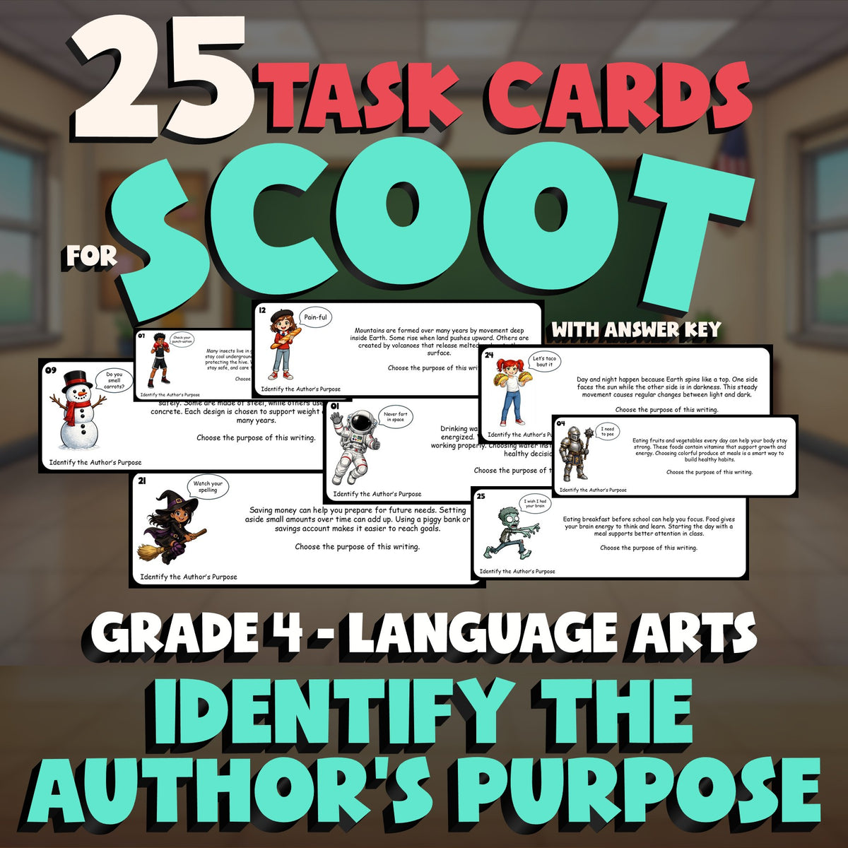 Identify the Author’s Purpose SCOOT TASK CARDS ELA Game - No Prep Grade 4 Review