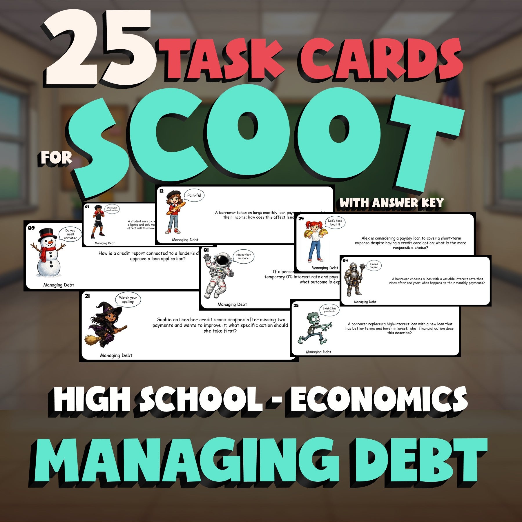 Managing Debt SCOOT TASK CARDS Economics Game - No Prep Review Activity