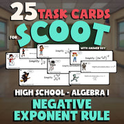 Negative Exponent Rule SCOOT TASK CARDS Math Game - No Prep Algebra 1 Review