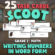 Writing Numbers in Word Form SCOOT TASK CARDS Math Game - No Prep Grade 3 Review