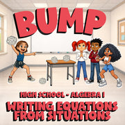 Writing Equations from Situations BUMP Math Game - No Prep Algebra 1 Review