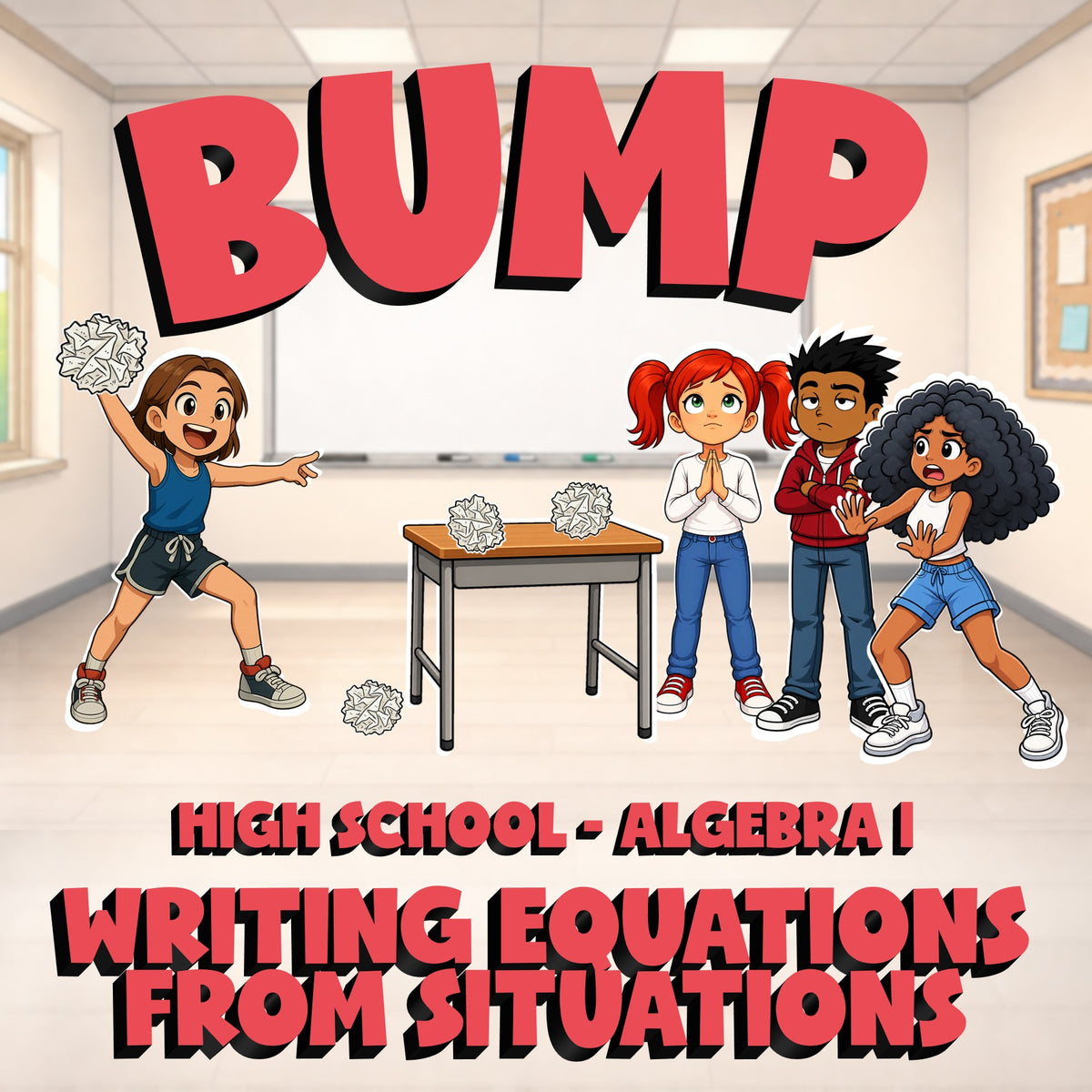 Writing Equations from Situations BUMP Math Game - No Prep Algebra 1 Review