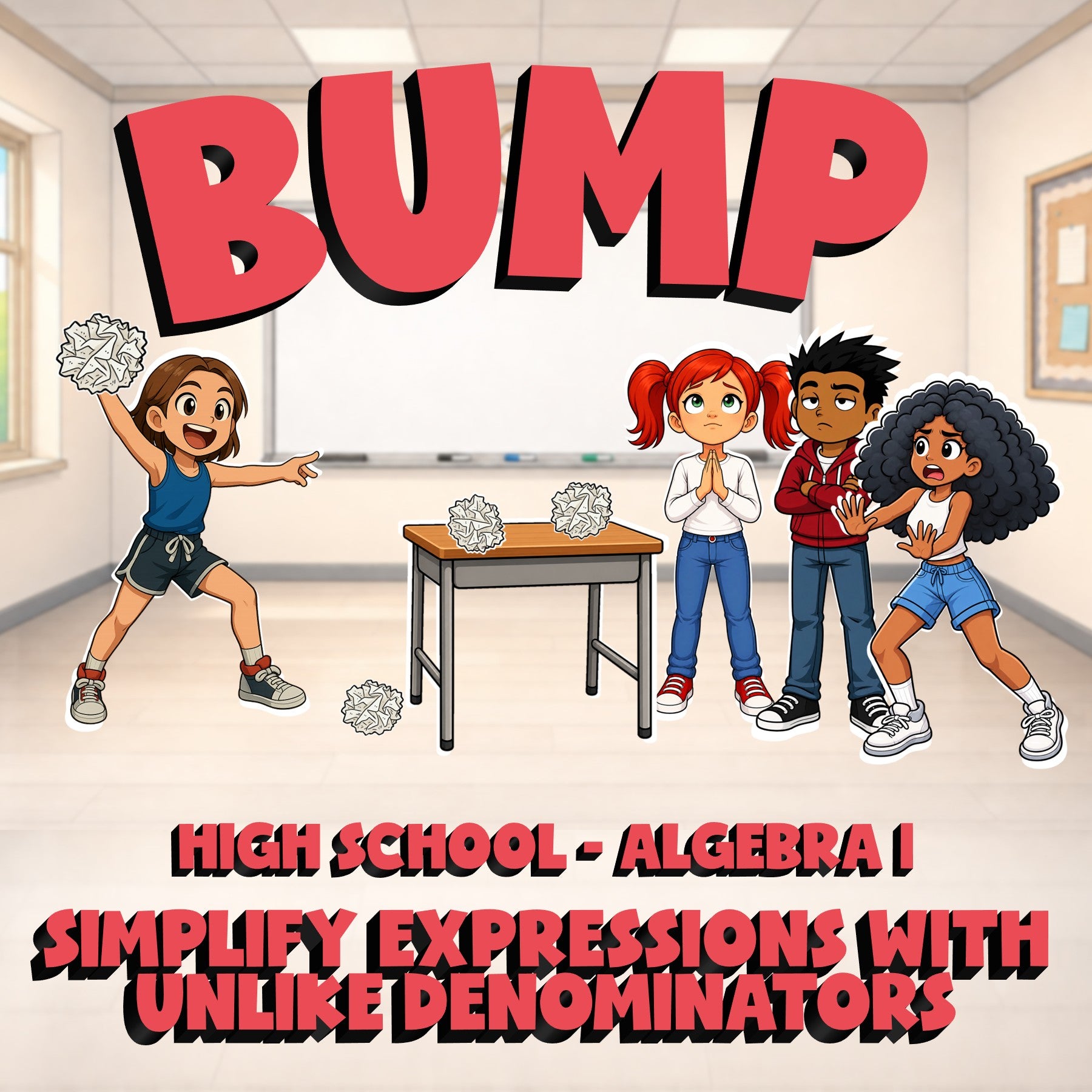 Simplify Expressions With Unlike Denominators BUMP Math Game - No Prep Algebra 1