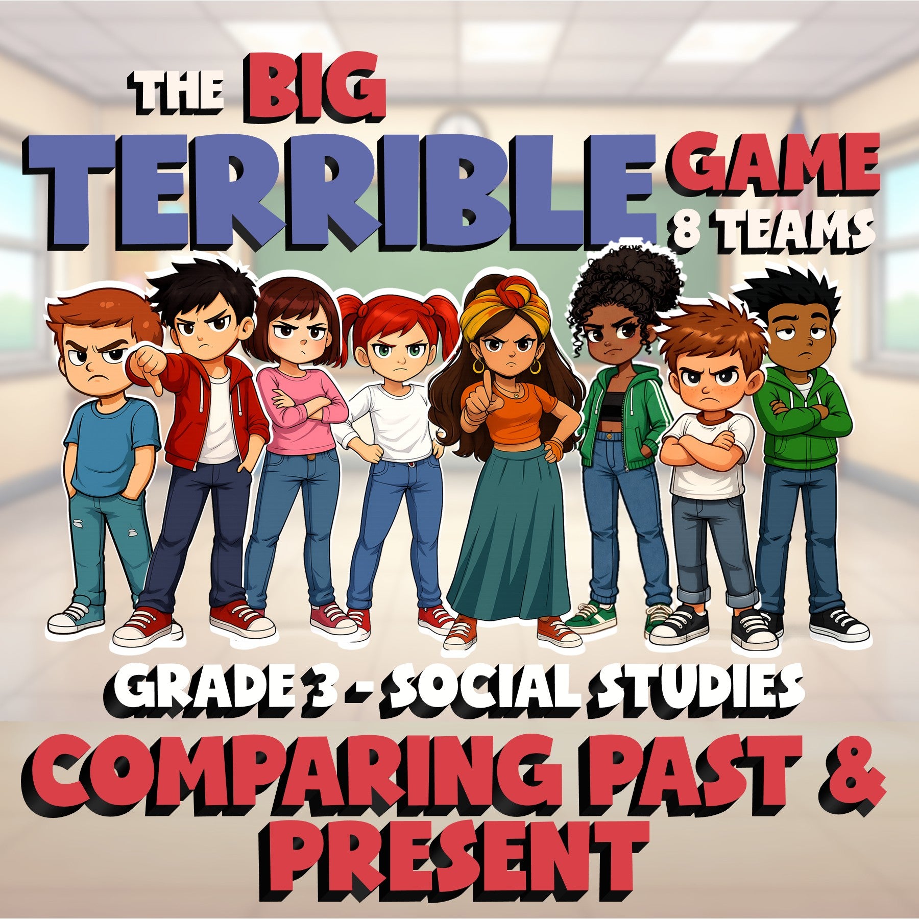 Comparing Past & Present BIG TERRIBLE GAME - No Prep Grade 3 Socials Review