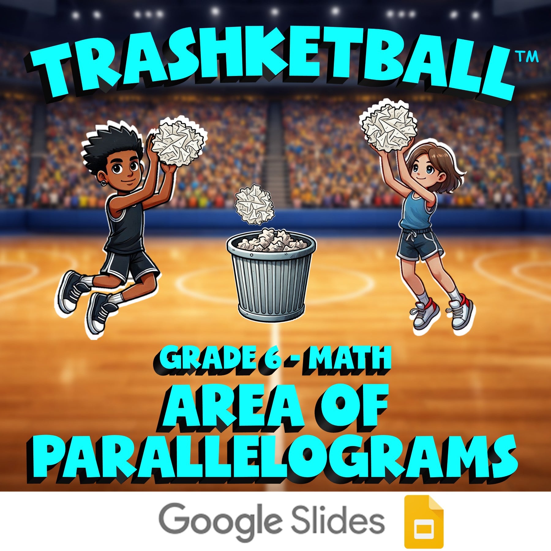 Area of Parallelograms TRASHKETBALL Math Game - No Prep Grade 6 Review Activity