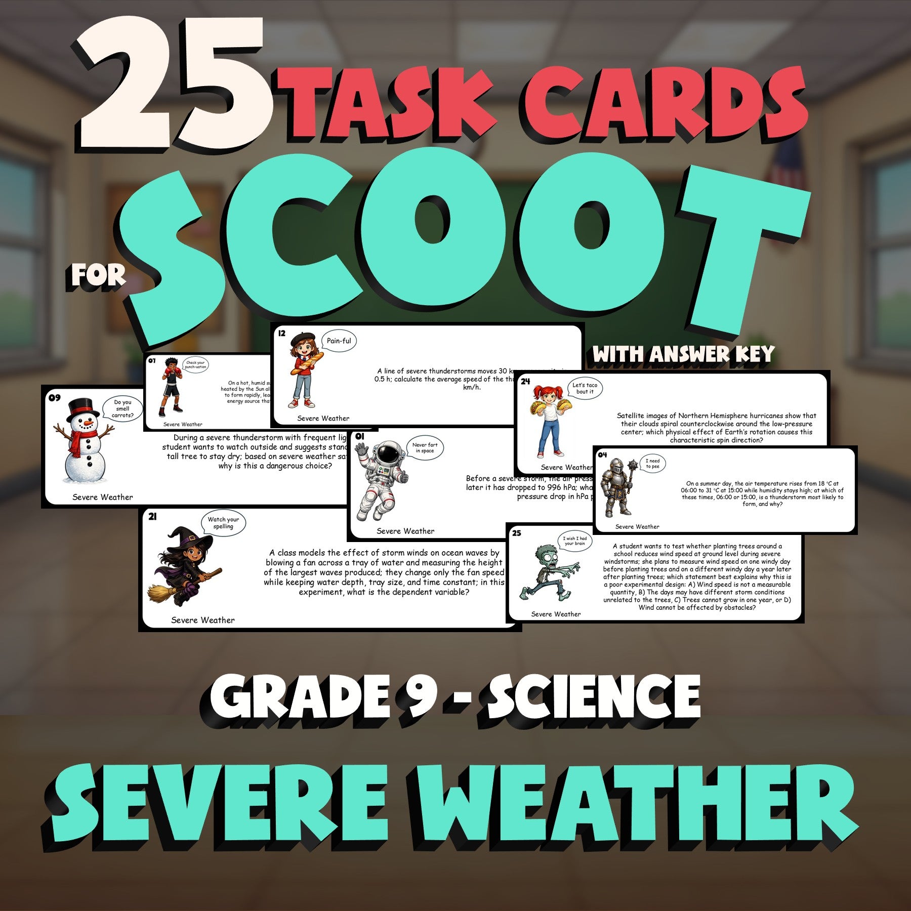 Severe Weather SCOOT TASK CARDS Science Game - No Prep Grade 9 Review Activity
