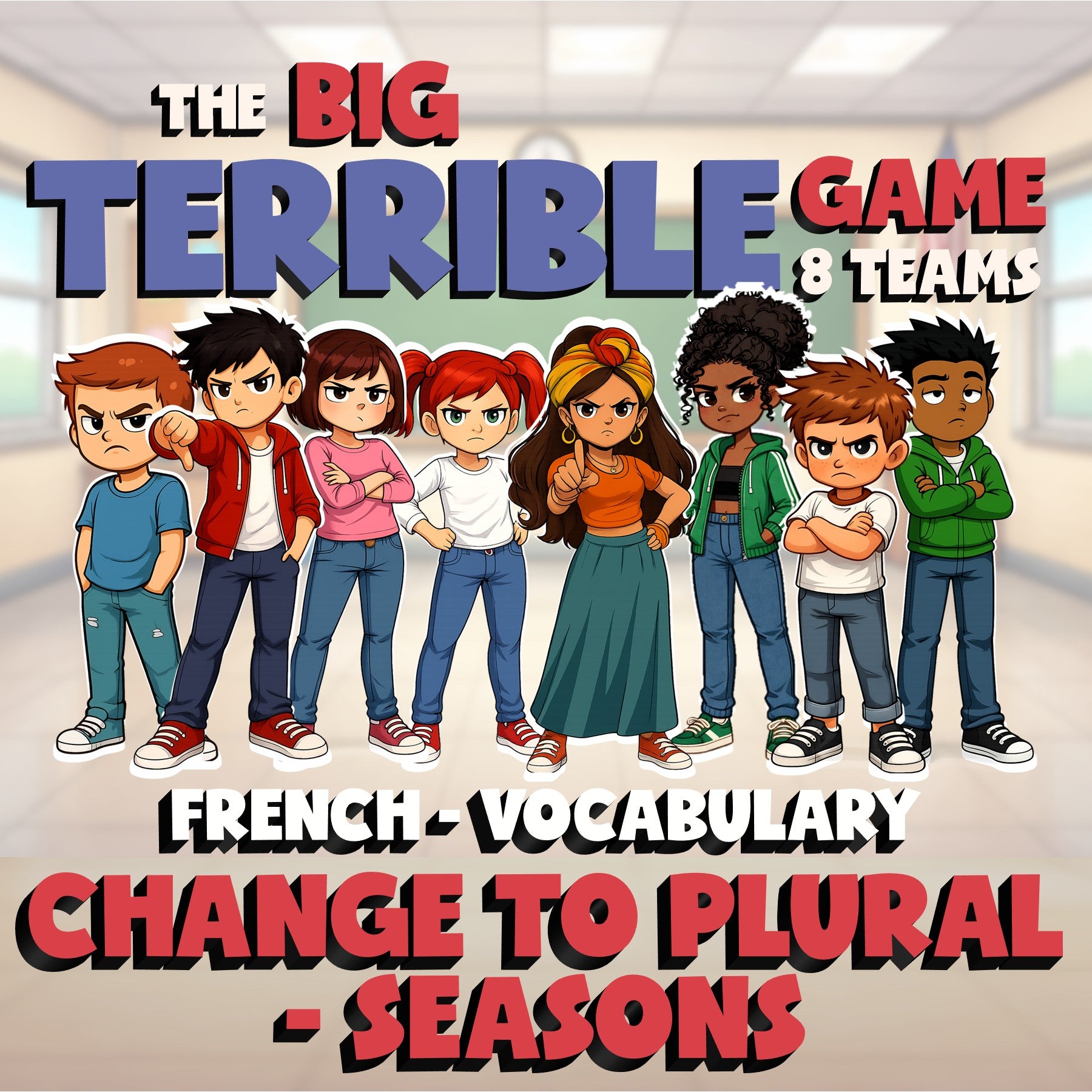 Change to Plural - Seasons BIG TERRIBLE GAME - No Prep French Exercise Activity