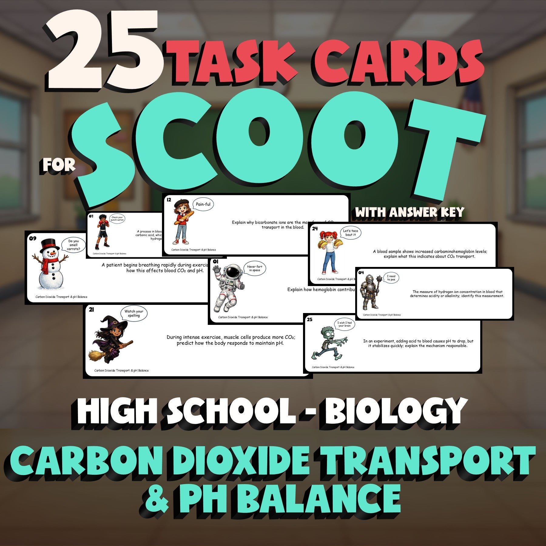 Carbon Dioxide Transport & pH Balance SCOOT TASK CARDS Science Game - Biology