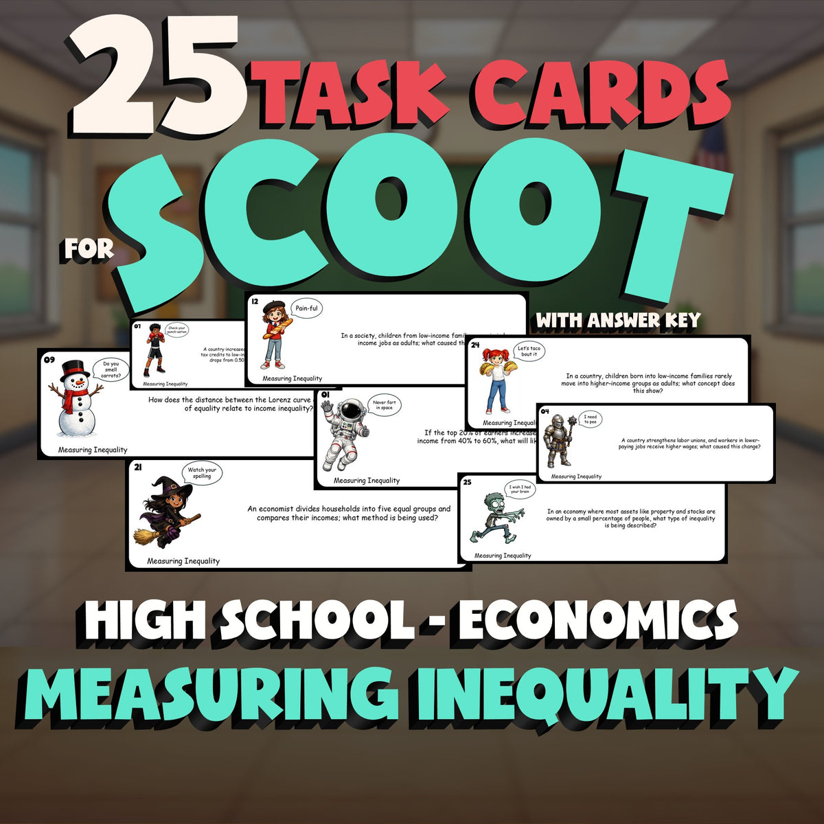 Measuring Inequality SCOOT TASK CARDS Economics Game - No Prep Review Activity