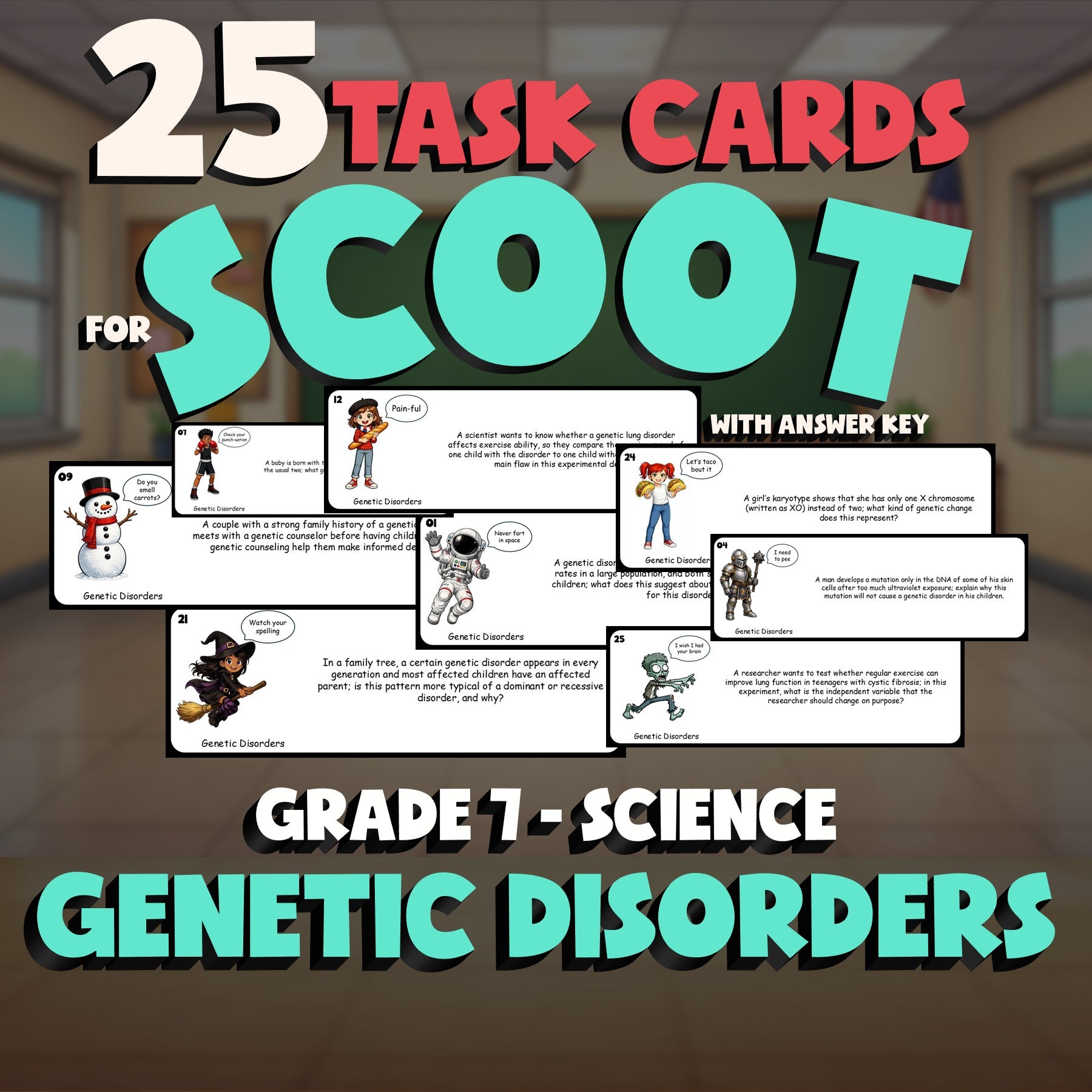 Genetic Disorders SCOOT TASK CARDS Science Game - No Prep Grade 7 Review
