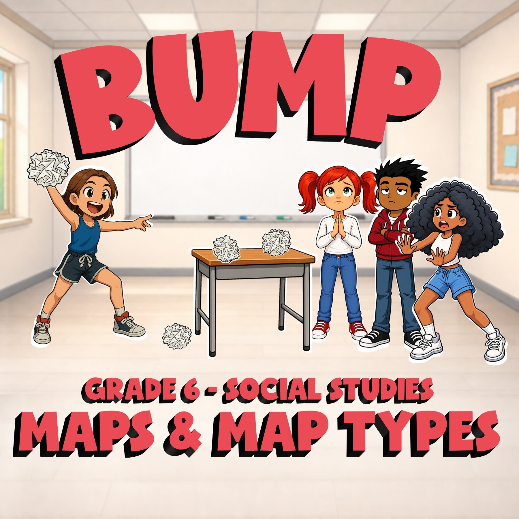 Maps & Map Types BUMP Socials Game - No Prep Grade 6 Review Activity