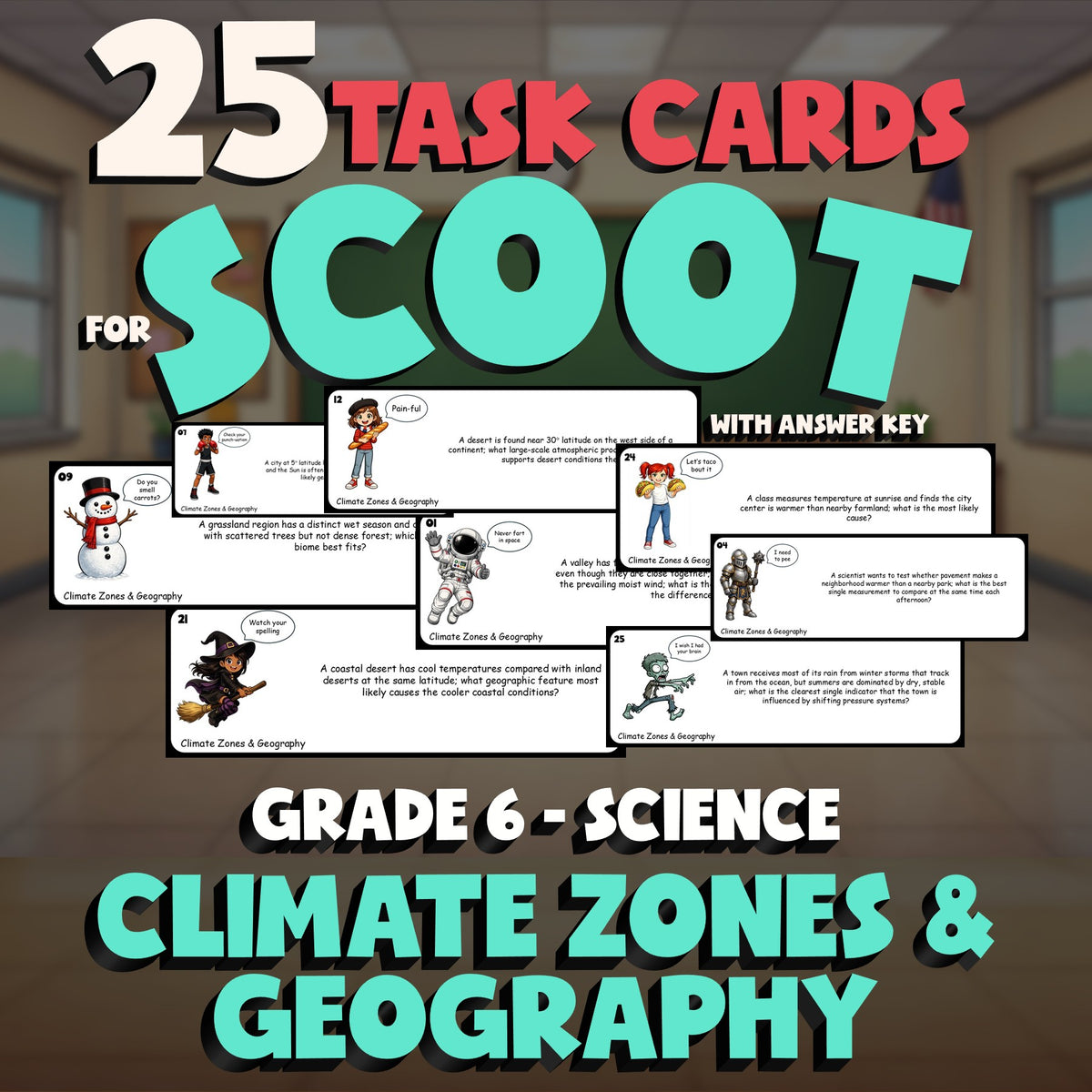 Climate Zones & Geography SCOOT TASK CARDS Science Game - No Prep Grade 6 Review