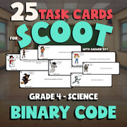 Binary Code SCOOT TASK CARDS Science Game - No Prep Grade 4 Review Activity