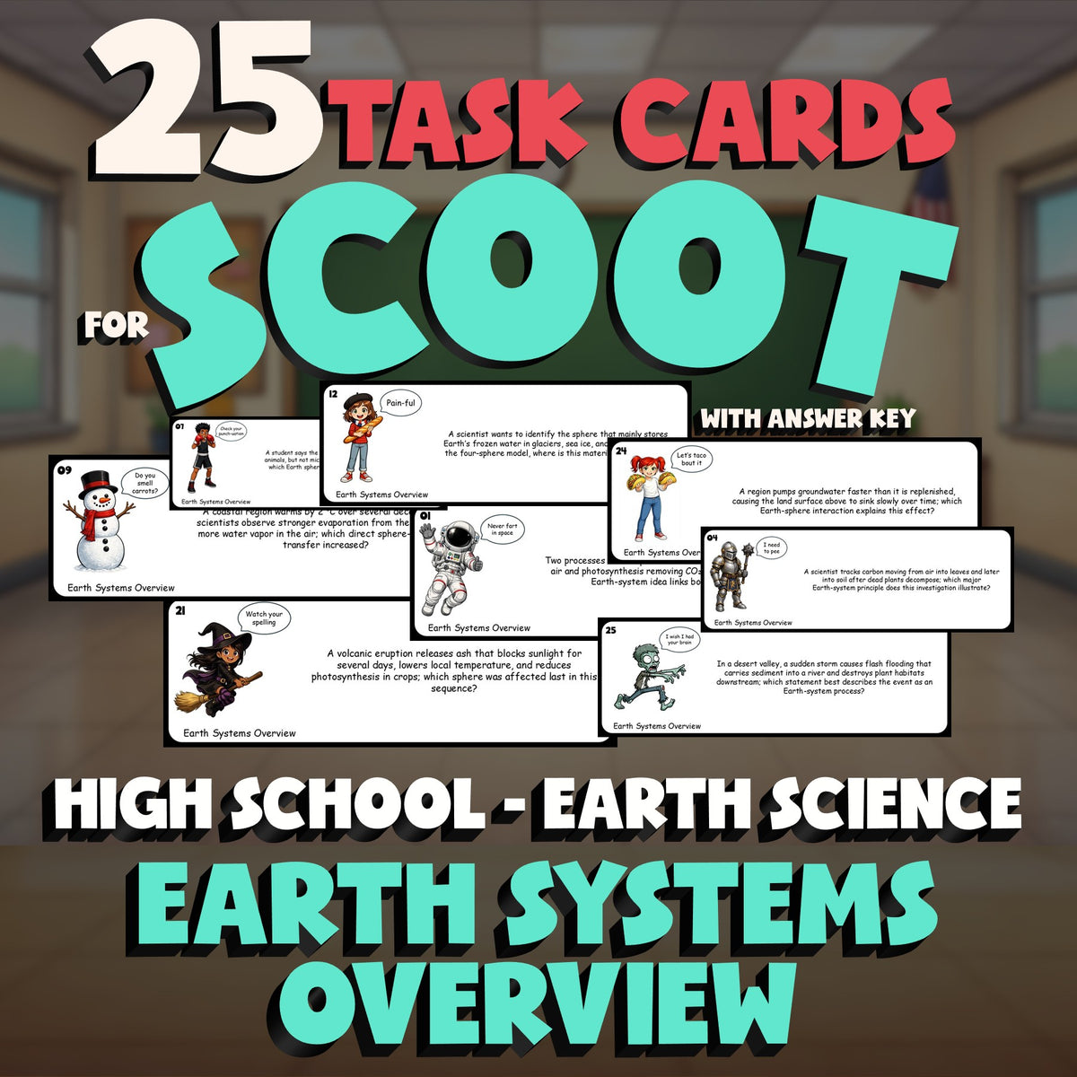 Earth Systems Overview SCOOT TASK CARDS Game - No Prep Earth Science Review