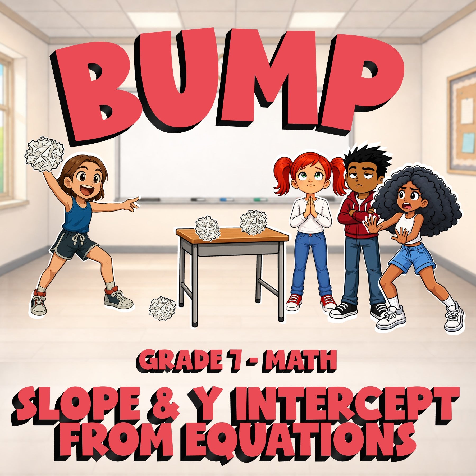 Slope & Y Intercept from Equations BUMP Math Game - No Prep Grade 7 Review